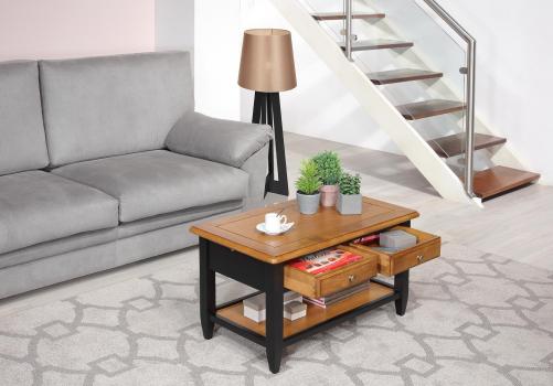 Table Basse Ludovic en Chêne de style Campagnard Finition Chêne brossé bicolor 