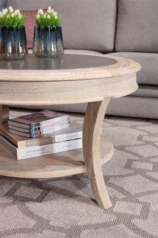 Table basse ronde Gaël réalisée en Chêne Massif de style Louis Philippe Céramique Incrustée  SEULEMENT 1 DISPONIBLE