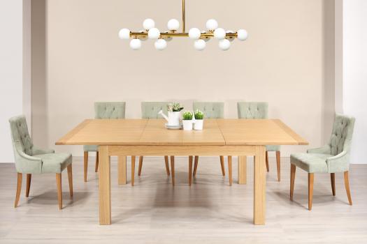Table de repas carrée Isaac de ligne Contemporaine avec 2 allonges portefeuilles réalisée en Chêne