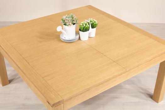Table de repas carrée Isaac de ligne Contemporaine avec 2 allonges portefeuilles réalisée en Chêne