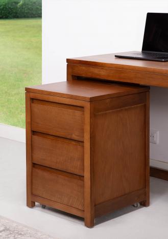 Bureau Contemporain en chêne accompagné de son caisson de 3 tiroirs sur roulettes