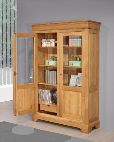 Bibliothèque 2 portes Antoine réalisée en Chêne Massif de style Louis Philippe