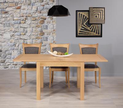 Table de repas 90x90 réalisée en Chêne massif de style Contemporain, plateau ouvert 180x90