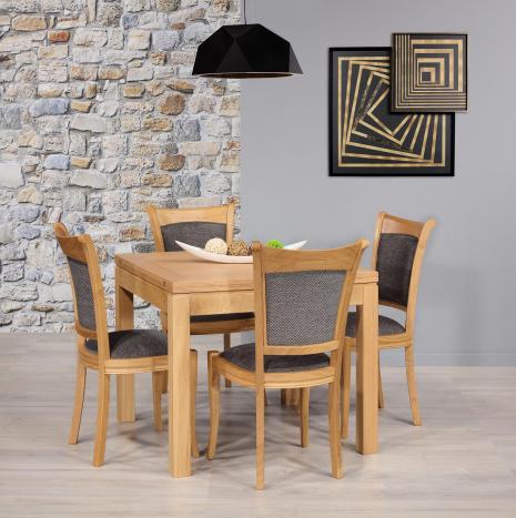 Table de repas 90x90 réalisée en Chêne massif de style Contemporain, plateau ouvert 180x90