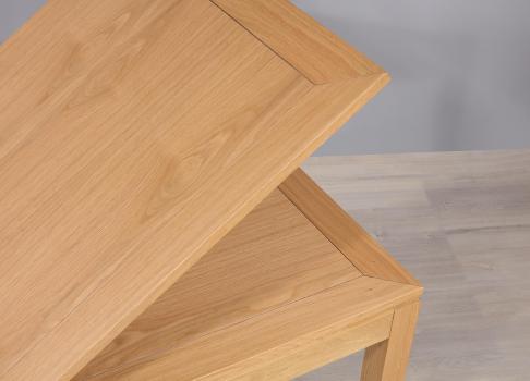 Table de repas 90x90 réalisée en Chêne massif de style Contemporain, plateau ouvert 180x90