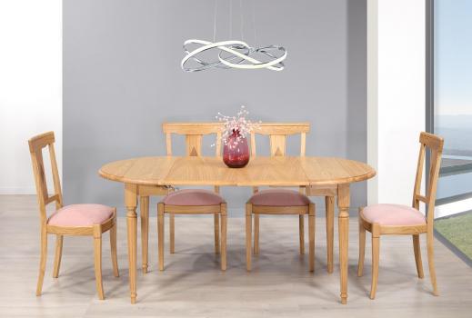 Table ronde à volets diamètre 90 en chêne massif de style Louis XVI avec 2 allonges de 40 cm 