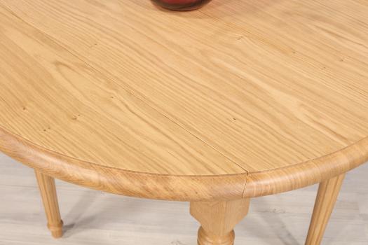 Table ronde à volets diamètre 90 en chêne massif de style Louis XVI avec 2 allonges de 40 cm 