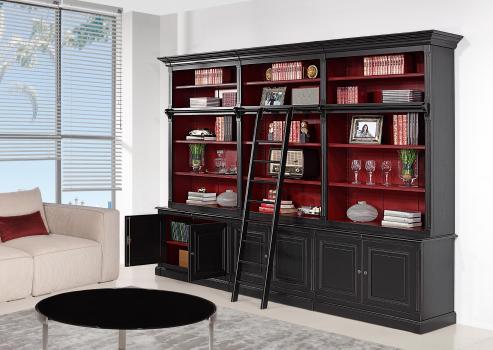 Bibliothèque 2 corps 6 portes Alix, réalisée en Chêne Massif de style Directoire AVEC ECHELLE