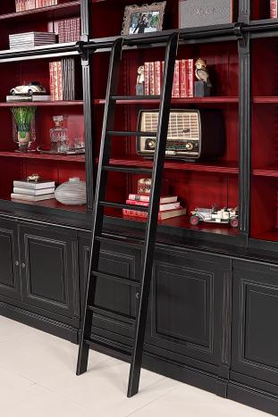Bibliothèque 2 corps 6 portes Alix, réalisée en Chêne Massif de style Directoire AVEC ECHELLE