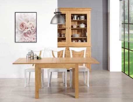 Table de repas 90x90 réalisée en Chêne massif de style Contemporain, plateau ouvert 180x90