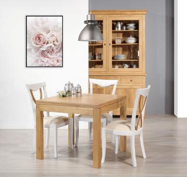 Table de repas 90x90 réalisée en Chêne massif de style Contemporain, plateau ouvert 180x90