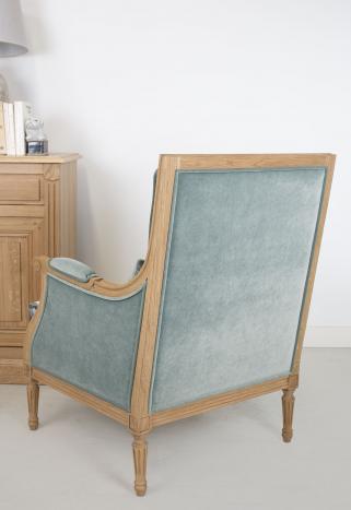 Fauteuil de style Louis XVI réalisé en Chêne massif  Tissu FSM  SEULEMENT1 DISPONIBLE