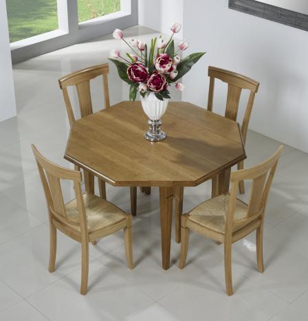  Table à volets octogonale 120x120 réalisée en Chêne Massif 6 pieds fuseaux 3 allonges de 40 cm
