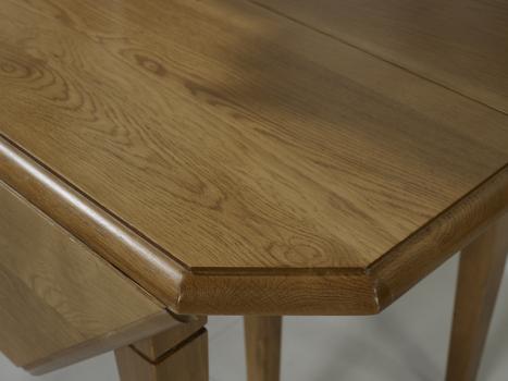  Table à volets octogonale 120x120 réalisée en Chêne Massif 6 pieds fuseaux 3 allonges de 40 cm