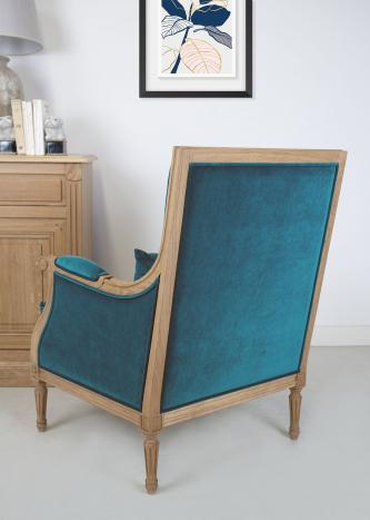 Fauteuil de style Louis XVI réalisé en Chêne massif  Tissu FSM SEULEMENT 1 DISPONIBLE
